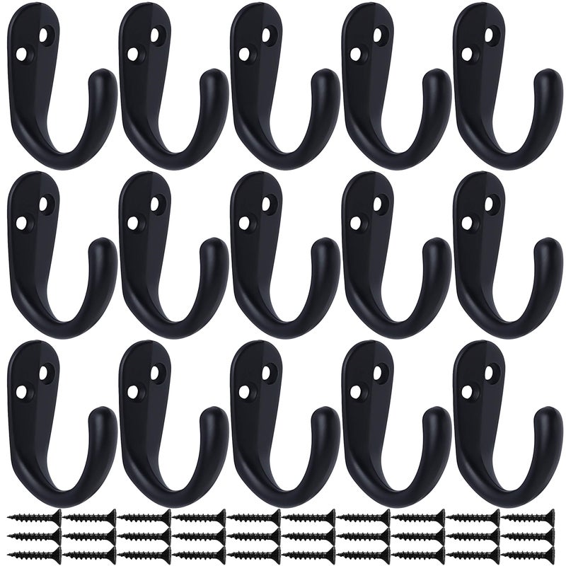 IBosins 15PCS Coat Hooks Wall Mounted Single Prong Robe Hook for Hanging Towel Hooks with 30 Screws for Bags, Hat, Cap, Scarf, Cup (Black) - Image 2